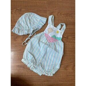 VINTAGE Hat And Romper Embroidered Baby Outfit- Size 12M Color kids